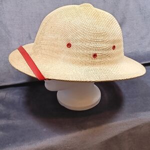 Beige Safari Hat with Red Accents. Sun Protection Hat.